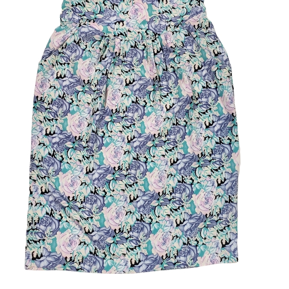 Vintage Alexis Petite Blue Floral Print Midi Dress Womens Size 11-12 Work Church - Picture 7 of 16